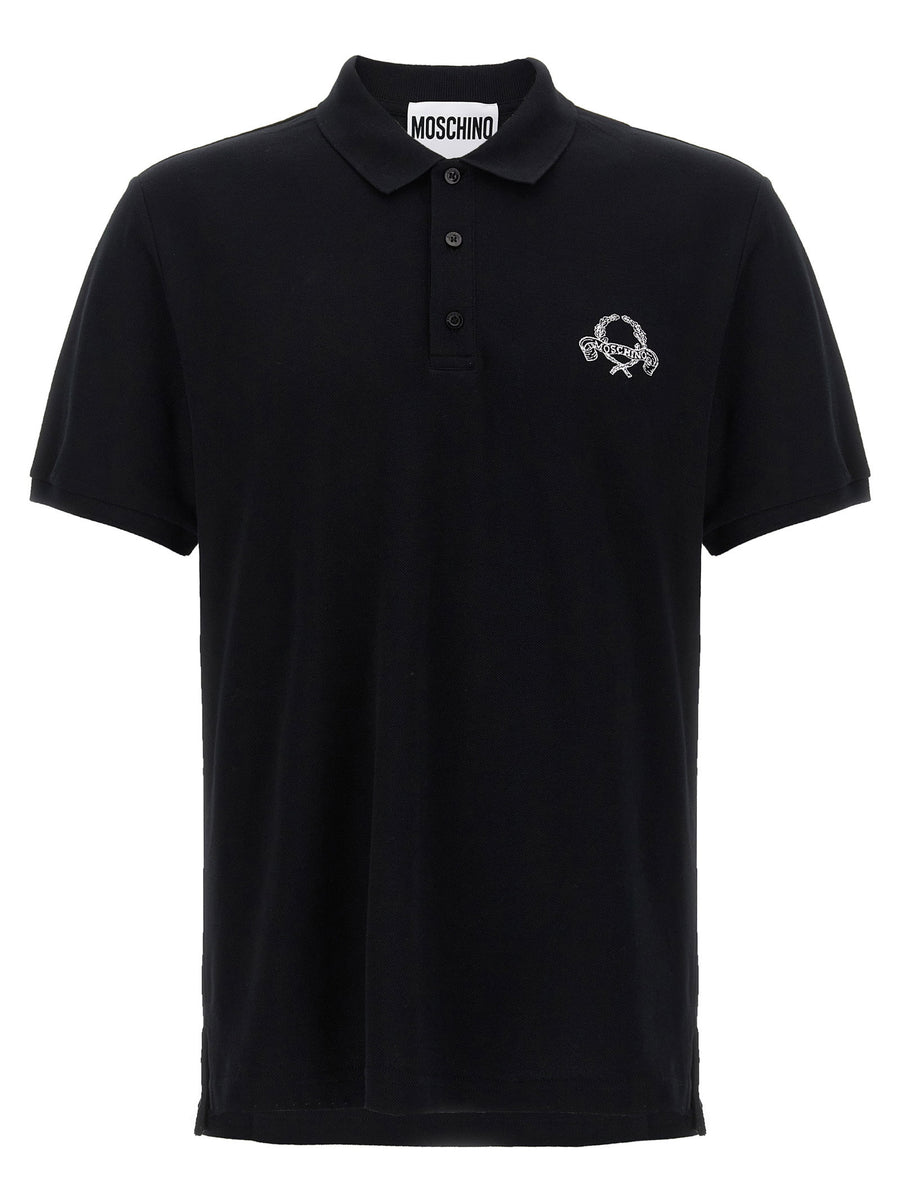 Moschino Logo-Embroidered Cotton Piqué Polo Shirt — Black