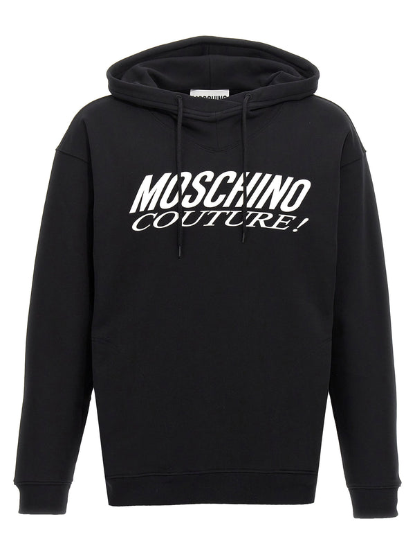 Moschino شعار بطبعة قطن هودي — أسود