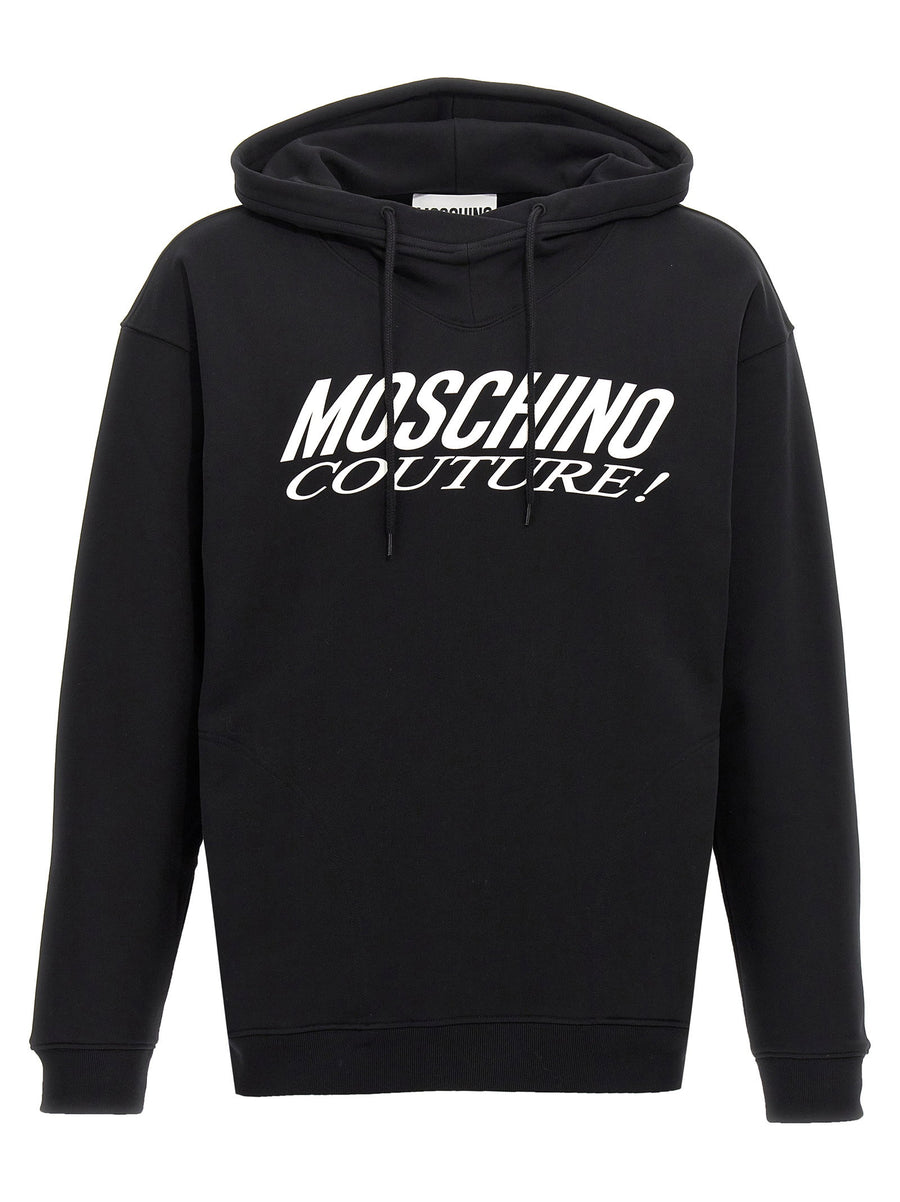 Moschino شعار بطبعة قطن هودي — أسود