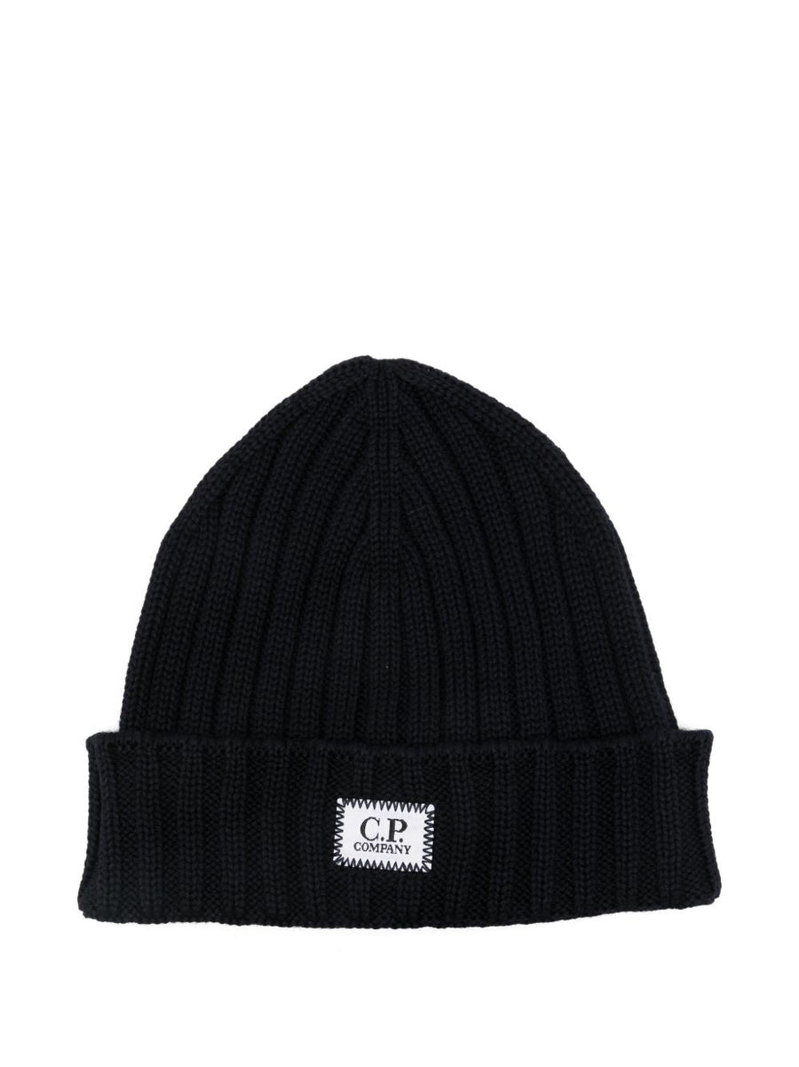 Wool Ribbed Knit Beanie Blue Hat