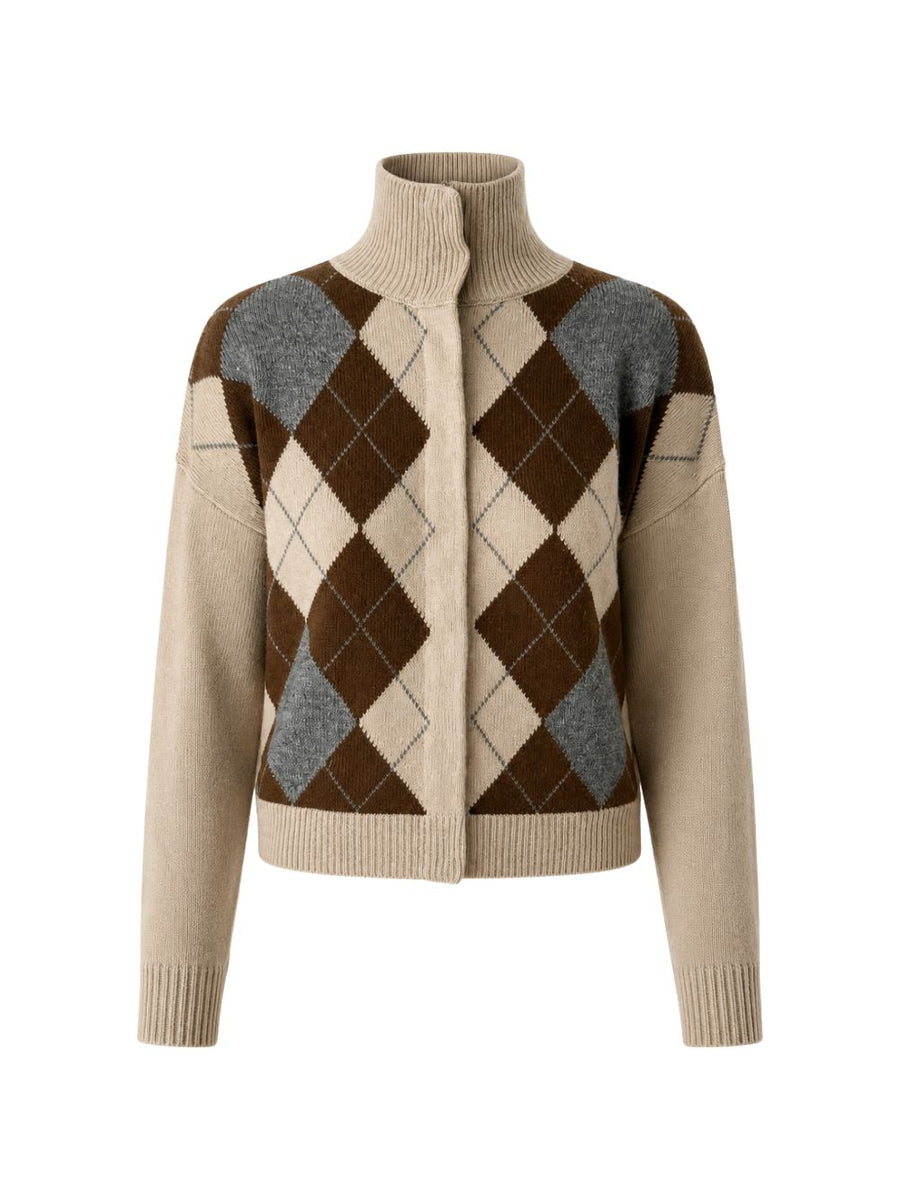 Cardigan Mstpacche Beige Argyle Wool Cardigans