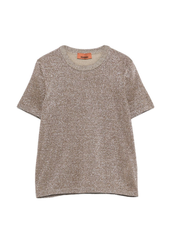 Short-Sleeved Metallic Sweater Gold Viscose