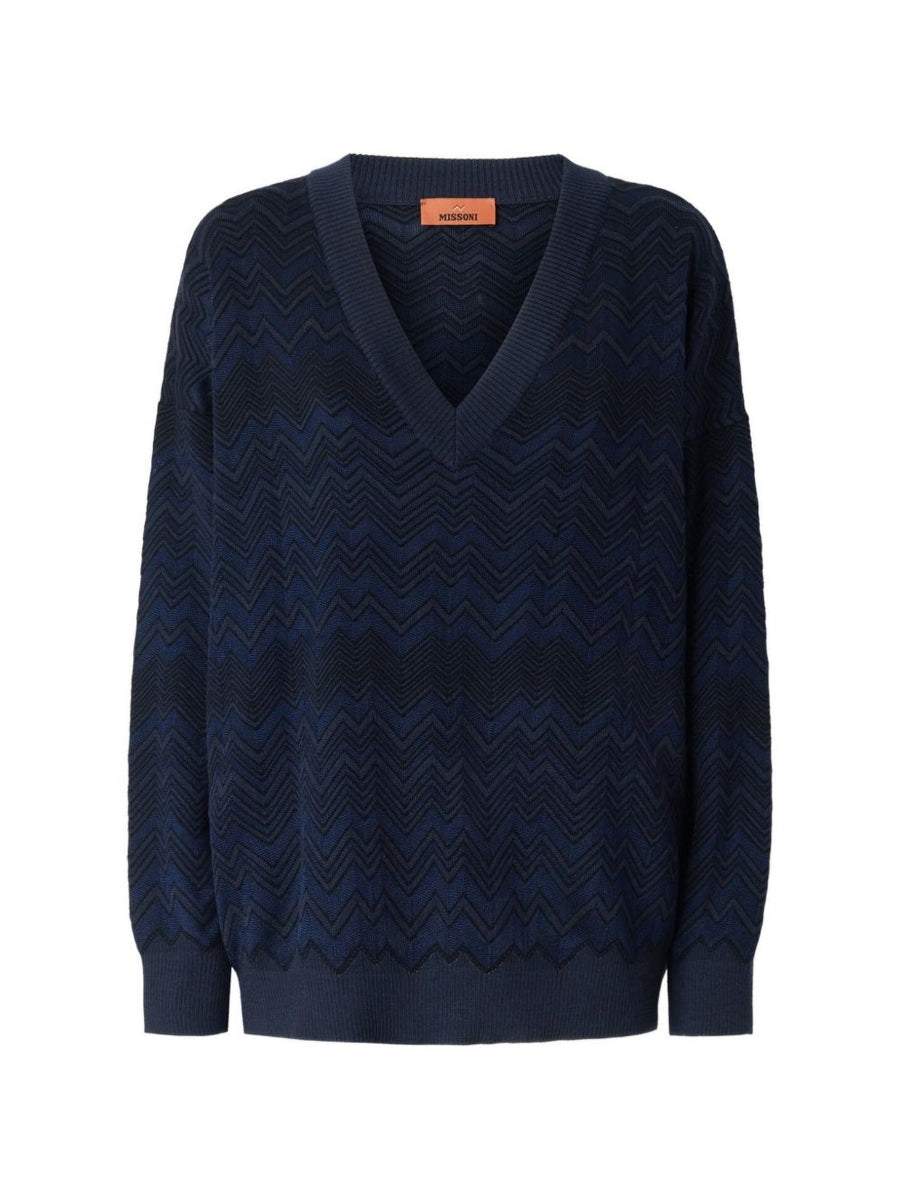 V-Neck Sweater Blue Wool Blend Viscose