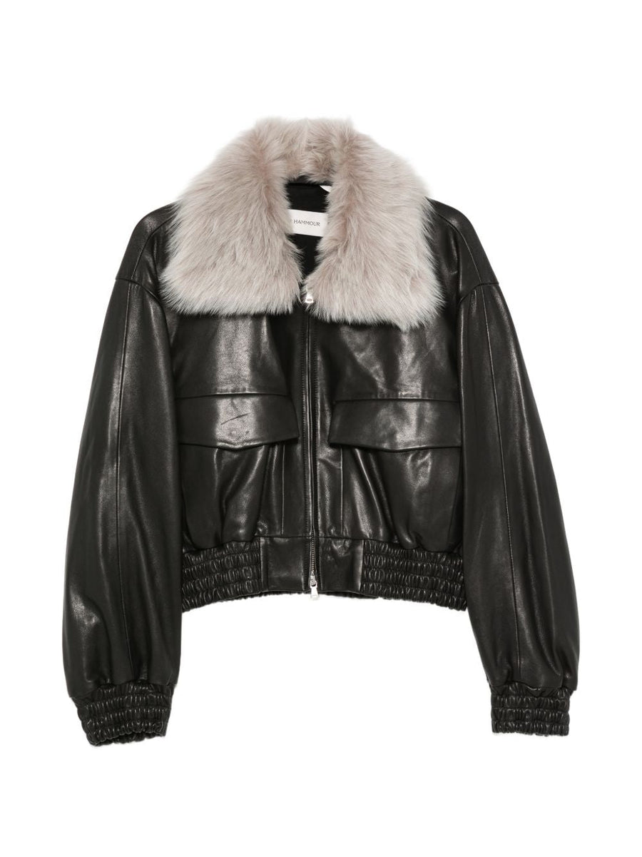 Leather Jacket With Detachable Shearling Collar Black Lambskin
