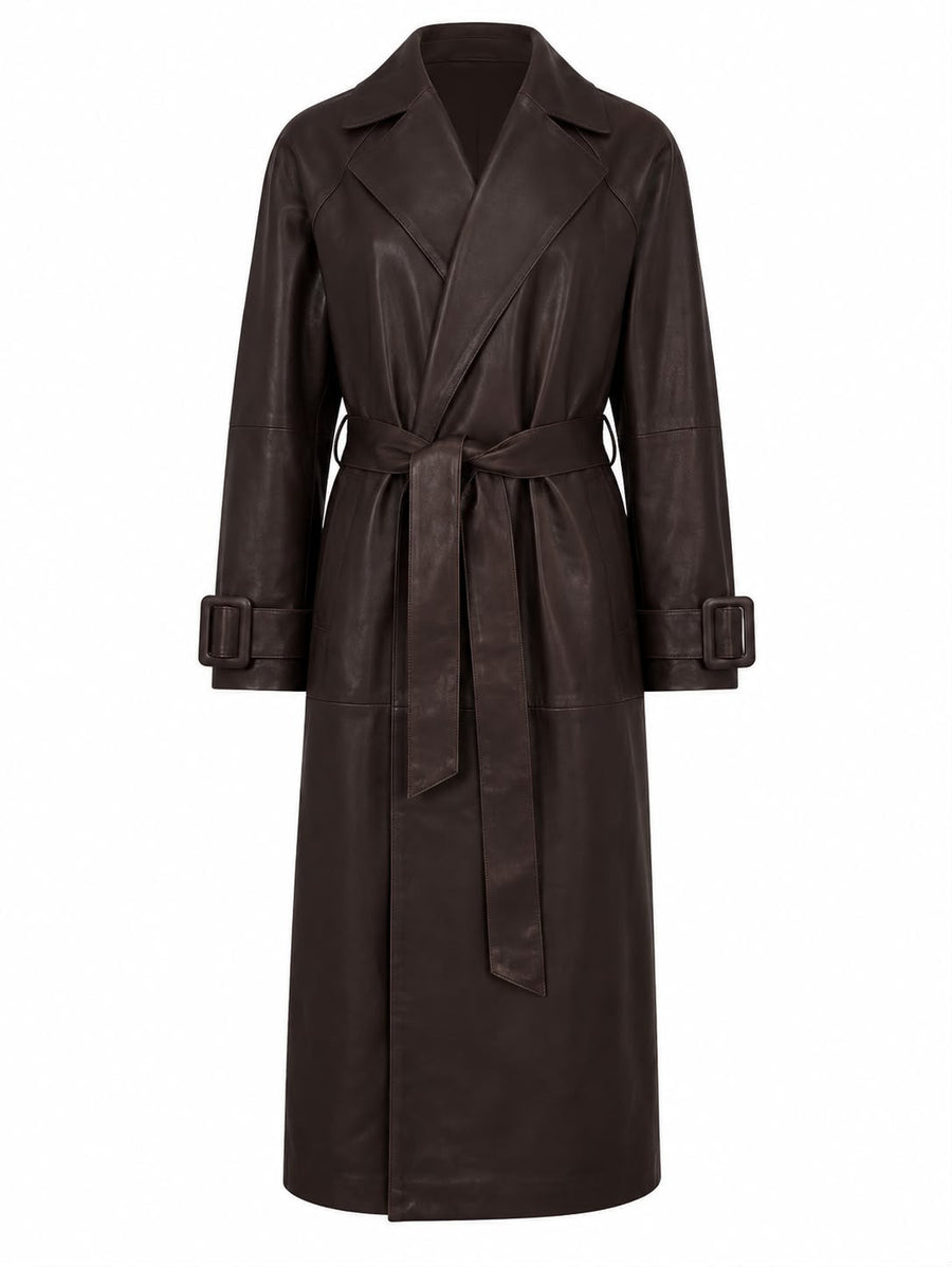 Lambskin Coat With Belt Brown