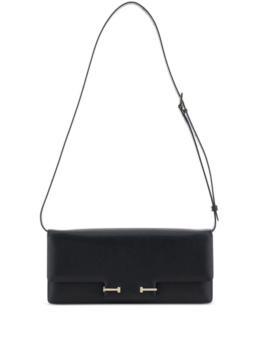 Shoulder Bag Aube E-W Black Leather Goat
