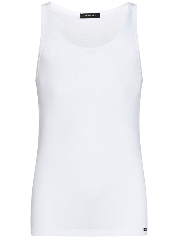 Sleeveless Ribbed Top White Cotton Vests & Tanks