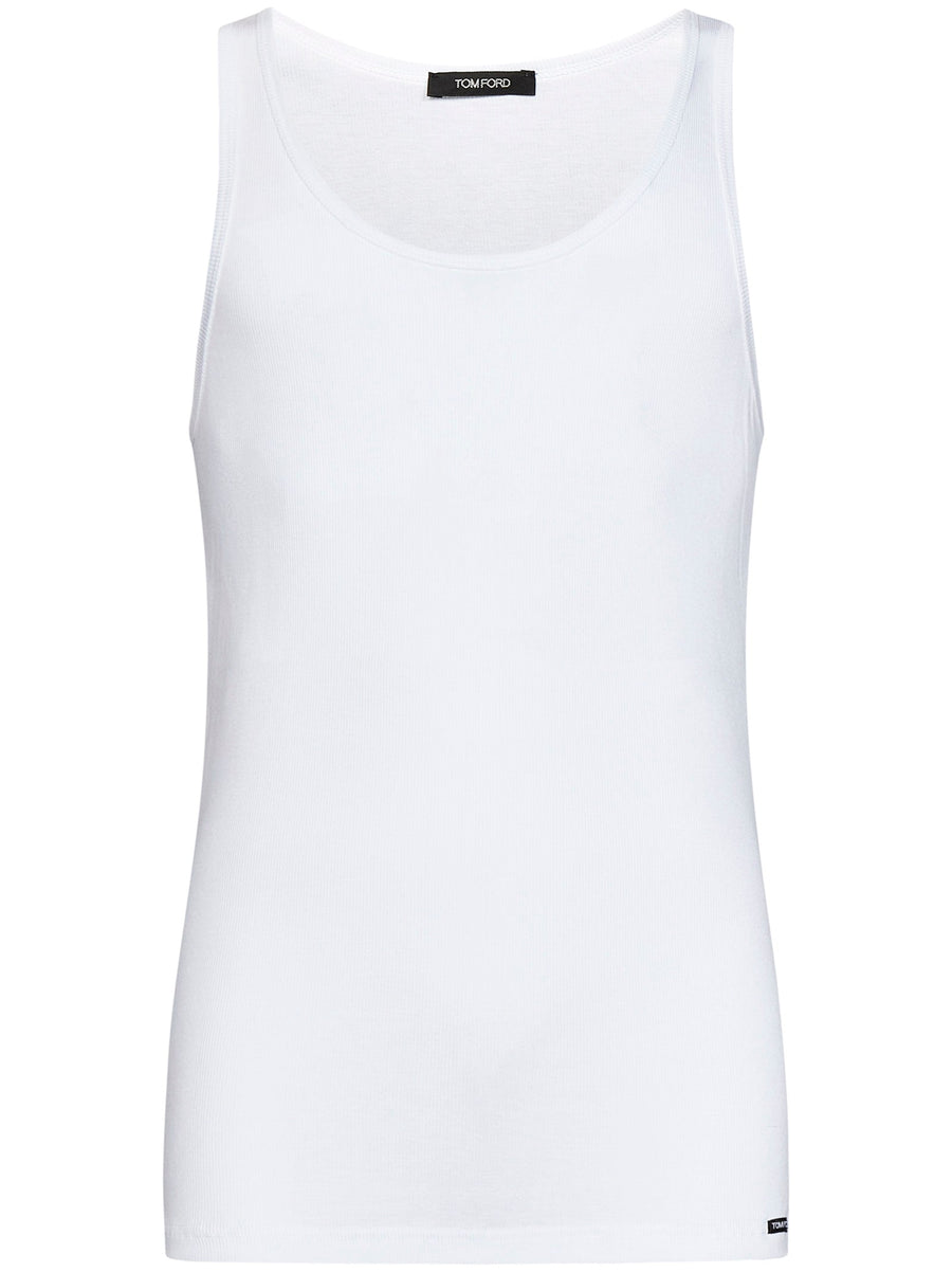 Sleeveless Ribbed Top White Cotton Vests & Tanks