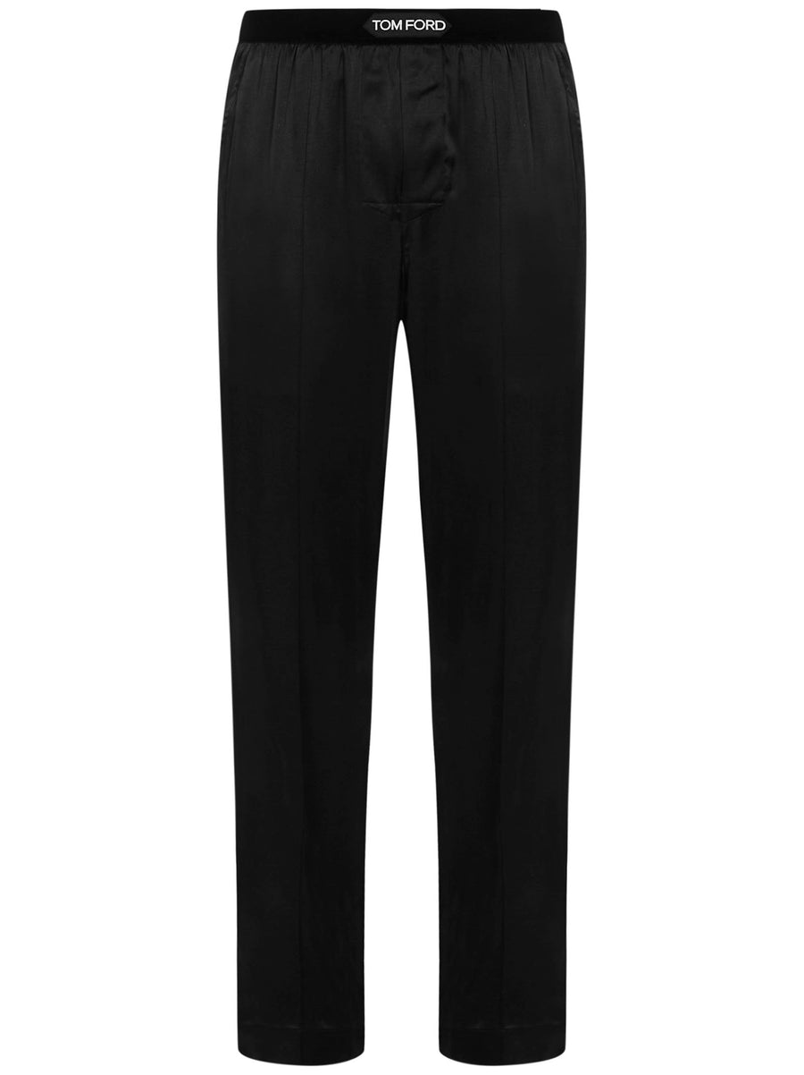 Silk-Blend Trousers With Velvet Waistband Black