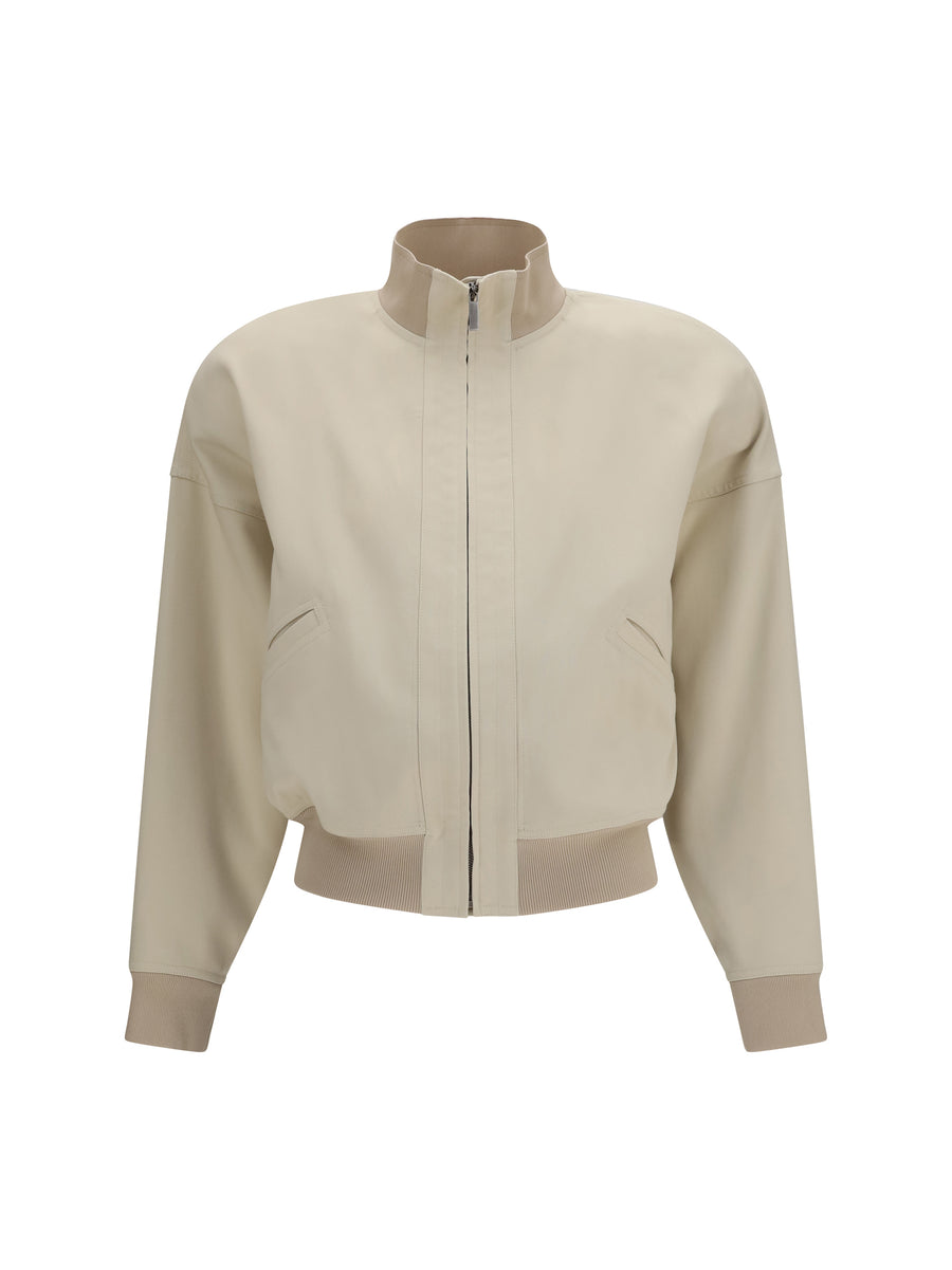 Bomber Jacket Ecru Silk Poplin Cotton Puffer