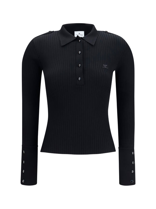 CourrèGes 70% Viscose polo shirt in black