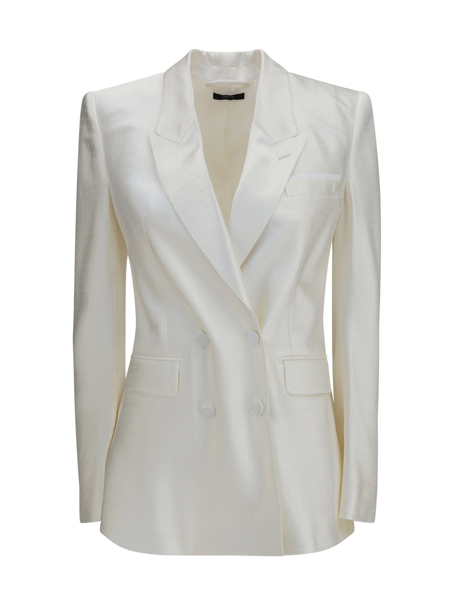 Blazer Double-Breasted Satin Off White Viscose Jacket