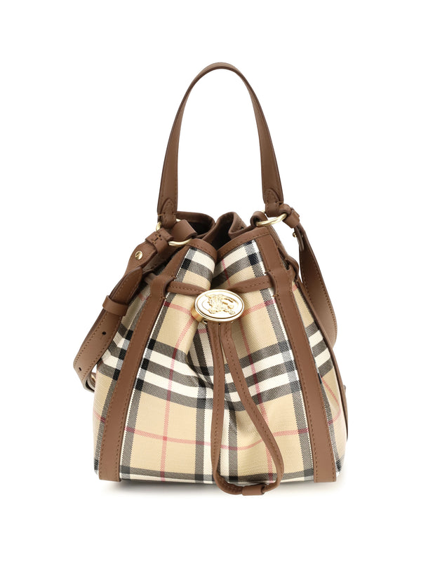 Burberry 100% Calf Leather Bos Taurus; coated cotton canvas bucket bag in beige