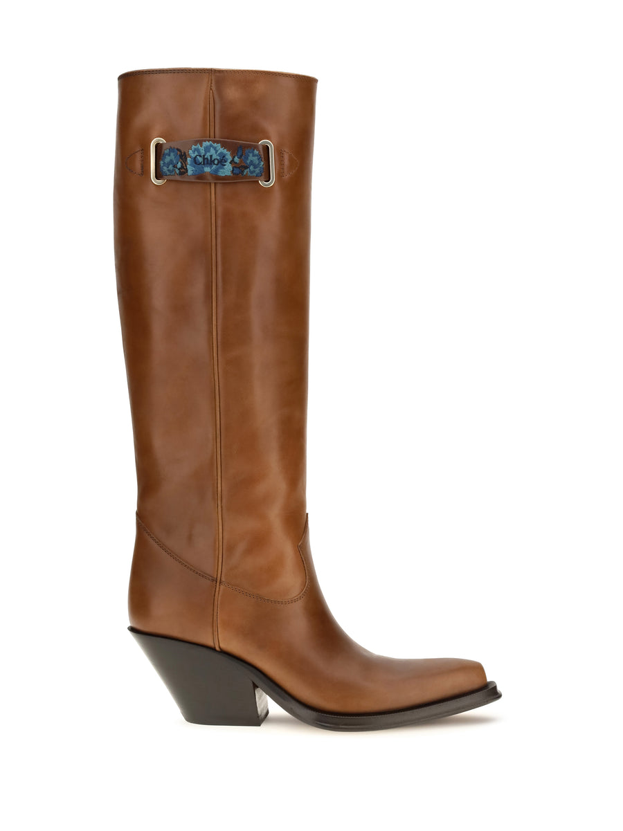 Azelan Over-The-Knee Leather Boots Amber Brown