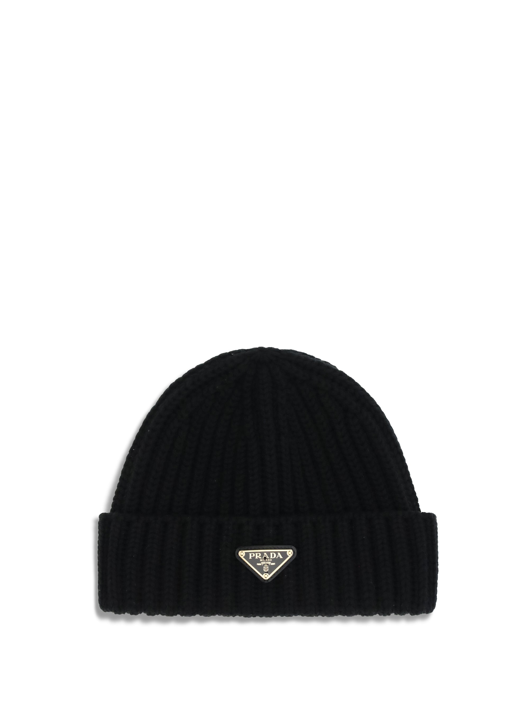 Prada 1HC3902DZL Virgin Wool Ribbed Beanie — Black