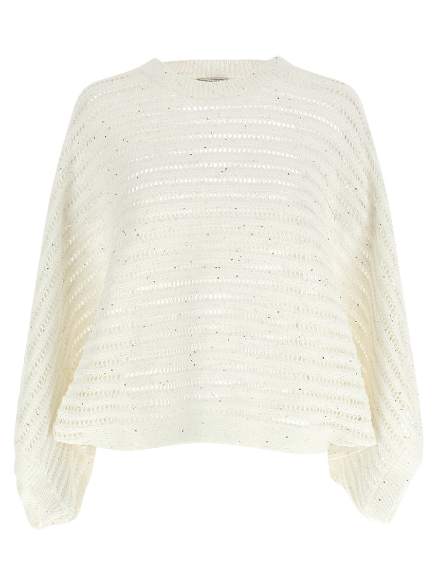 Peserico Micro-Sequin Cotton Knit Sweater — Cream