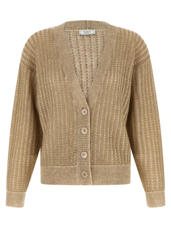 Peserico Waffle Lamé Knit Cardigan — Beige