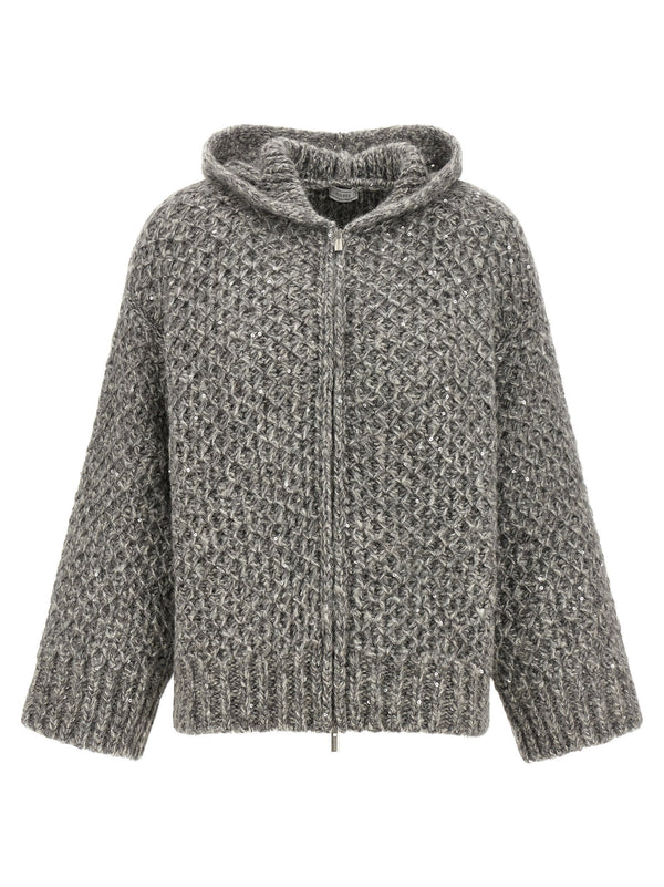 Peserico Sequin-Embellished Alpaca Blend Cardigan — Gray