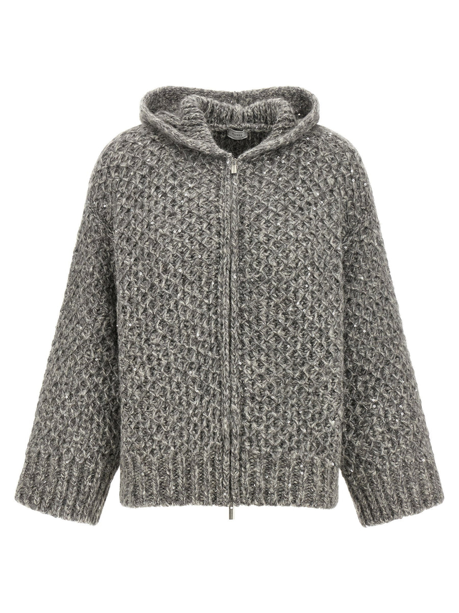Peserico Sequin-Embellished Alpaca Blend Cardigan — Gray