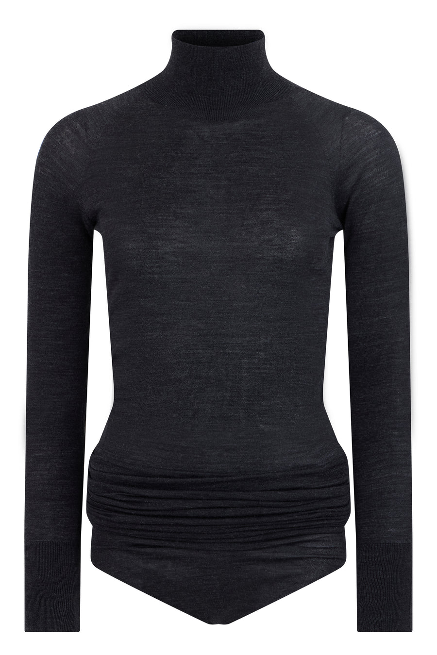 Long-Sleeve Wool Body Black Tops