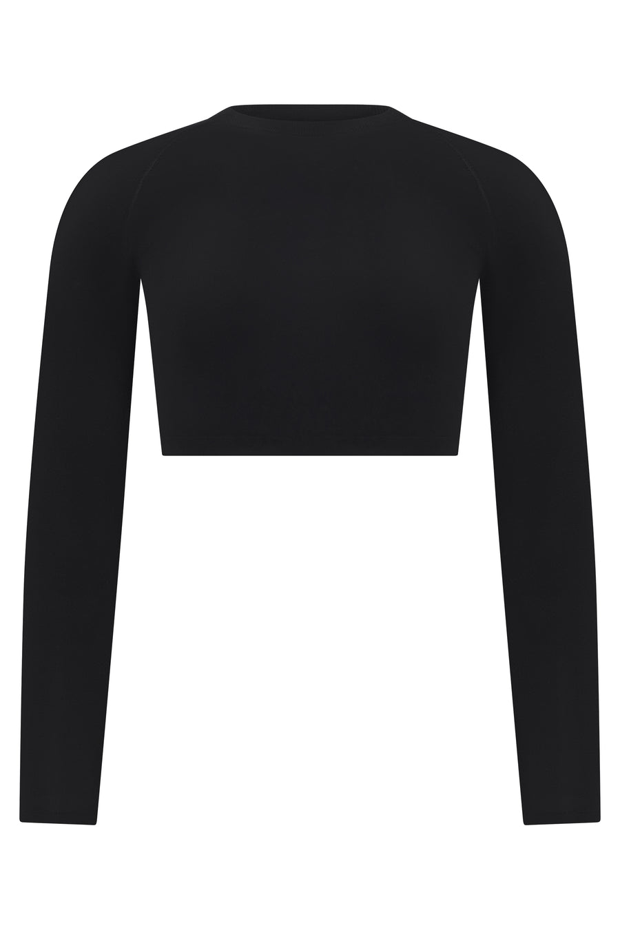 Cropped Long-Sleeve Top Black Polyester Tops
