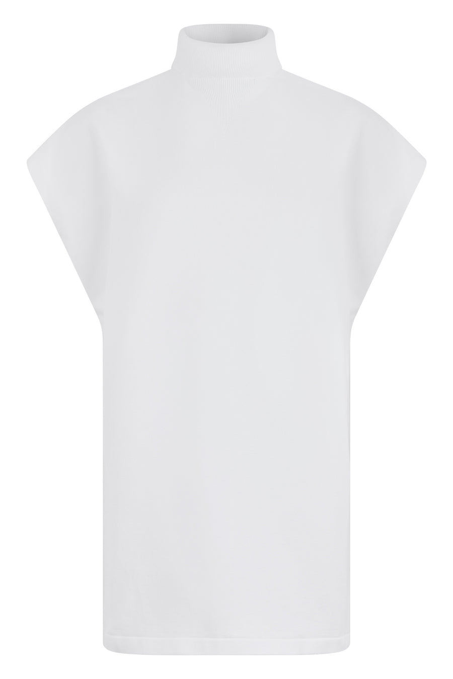 Sleeveless Sweater, High Collar, White Cotton