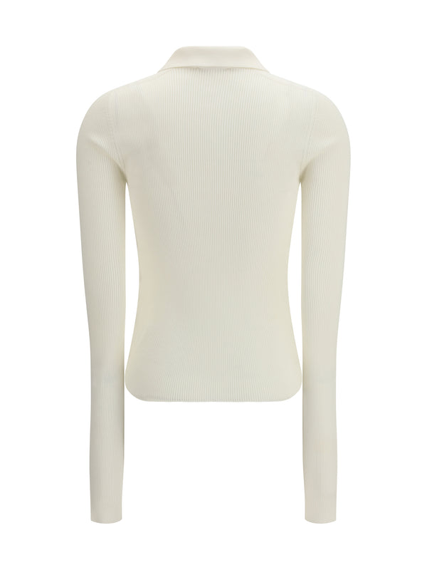 Polo Top Silk White Knit Tops