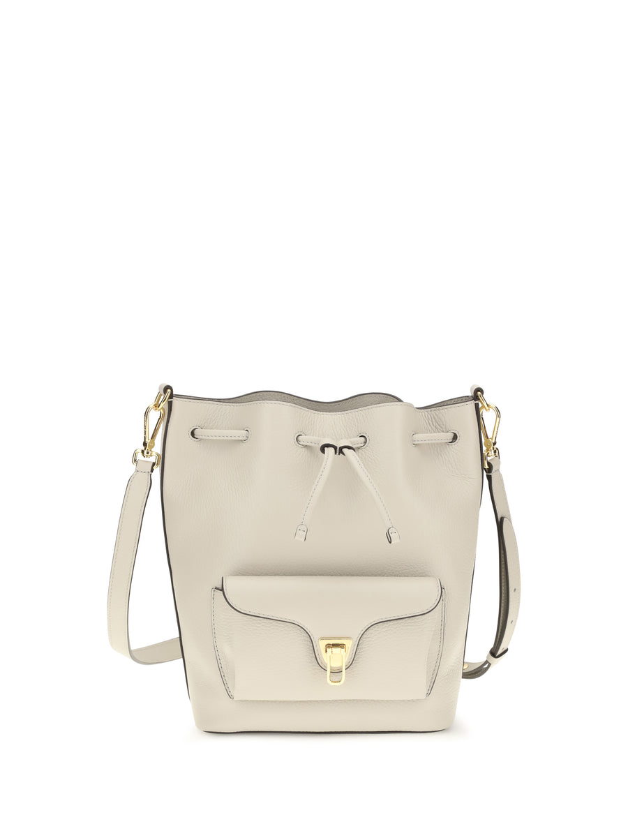 Coccinelle 100% Calf Leather Bos Taurus bucket bag in beige