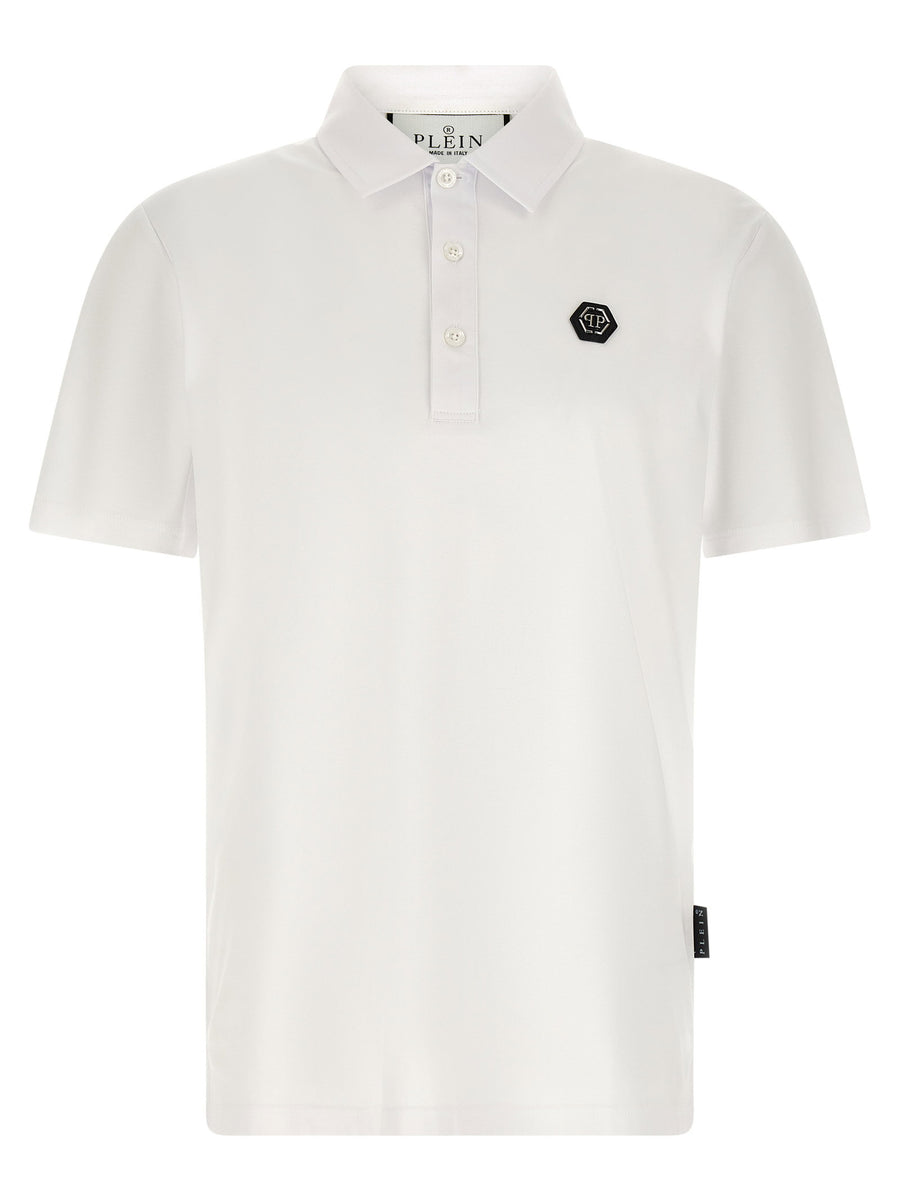 Philipp Plein Hexagon-Patch Cotton Polo Shirt — White