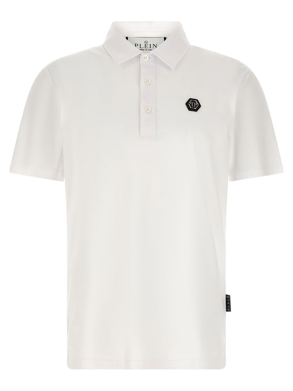 Philipp Plein Hexagon-Patch Cotton Polo Shirt — White