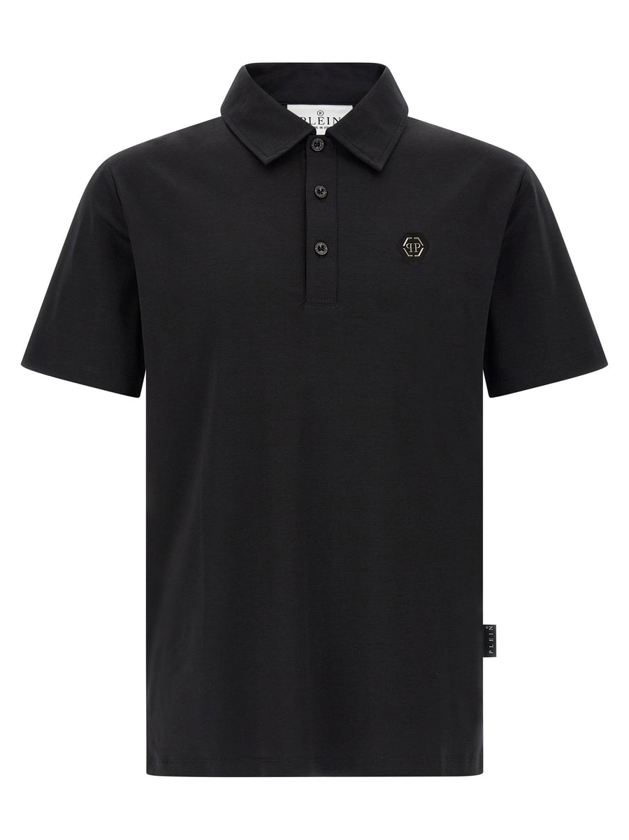 Philipp Plein Logo-Embroidered Cotton Jersey Polo — Black