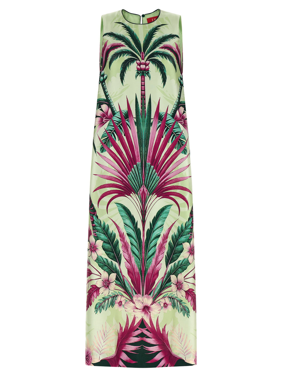 F.r.s. - For Restless Sleepers Palm Bouquet Print Silk Dress — Green
