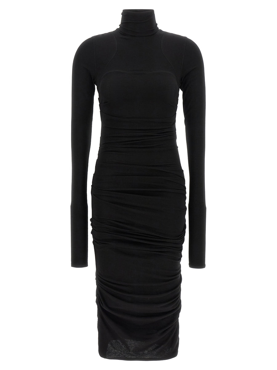 Elisabetta Franchi Ruched Jersey Dress — Black