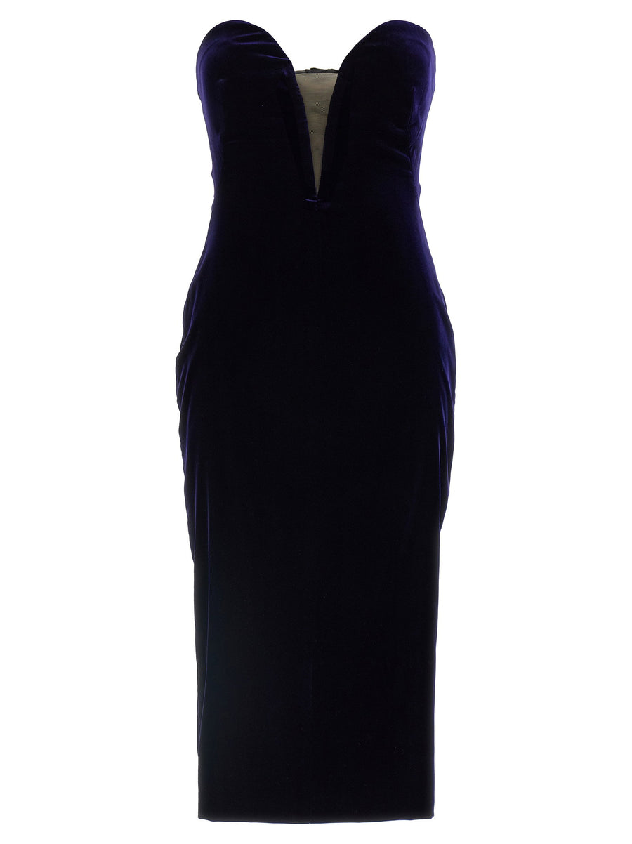 Tom Ford Velvet Sweetheart Dress — Navy