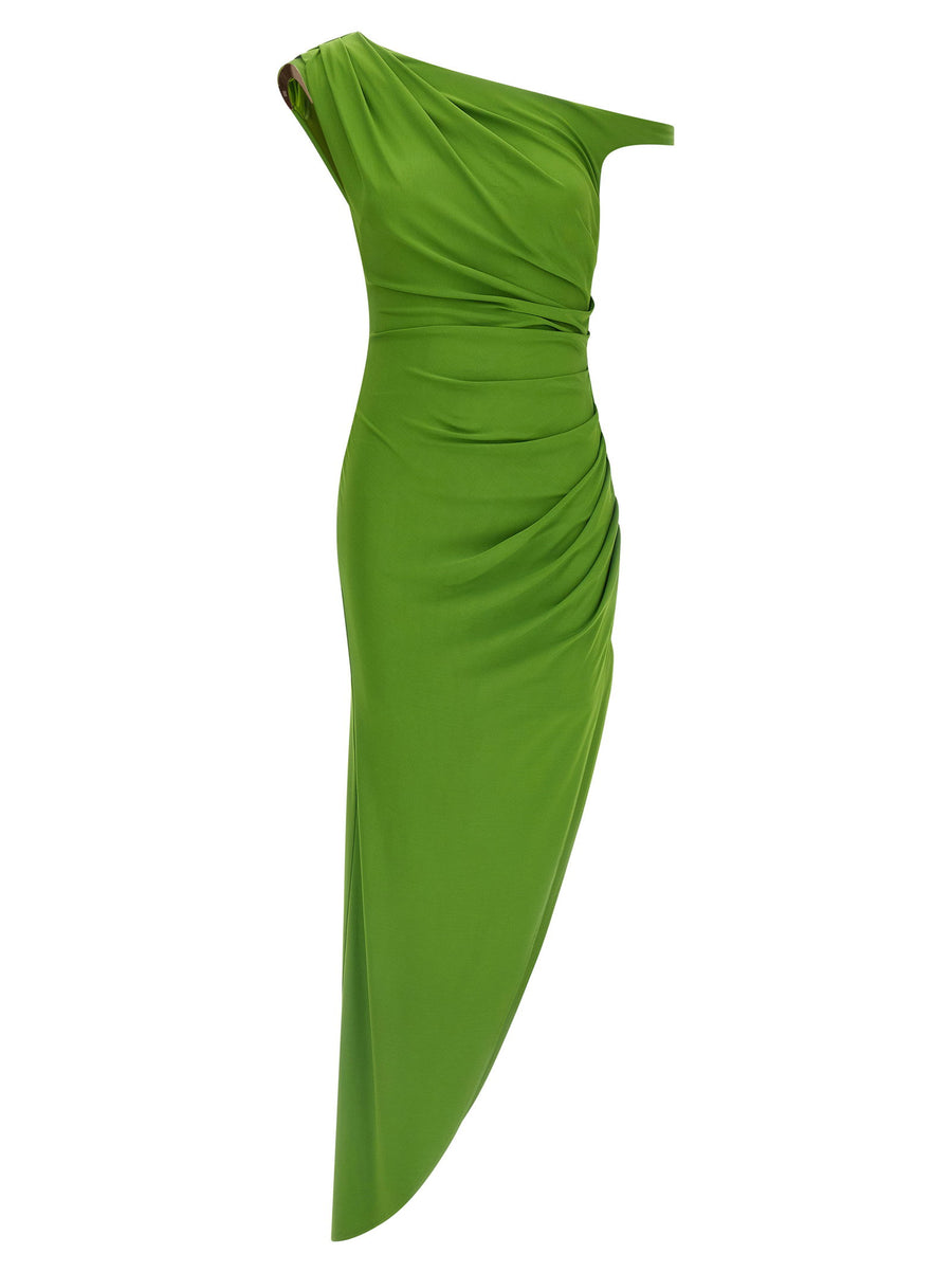 Elisabetta Franchi One-Shoulder Jeweled Crêpe Dress — green