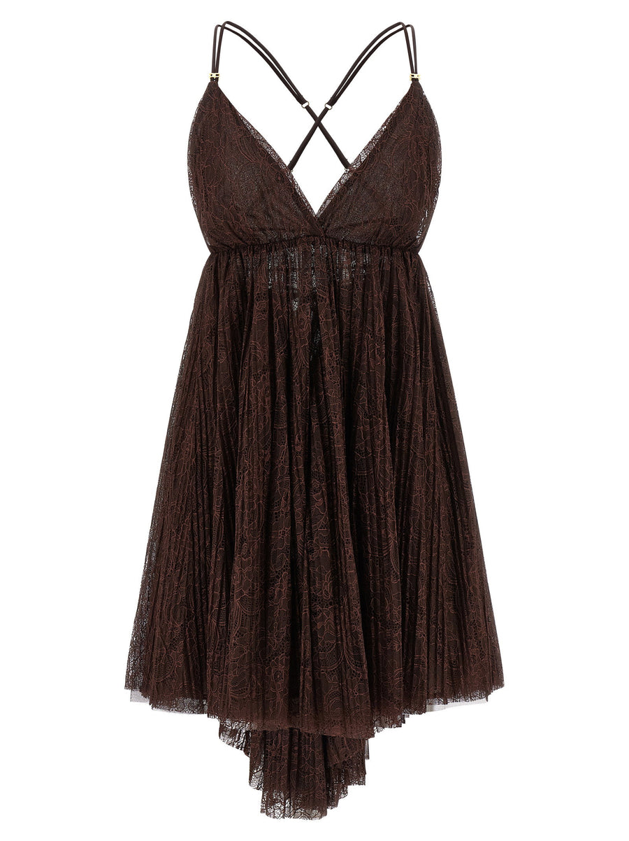 Elisabetta Franchi Lace Baby Doll Dress — Brown