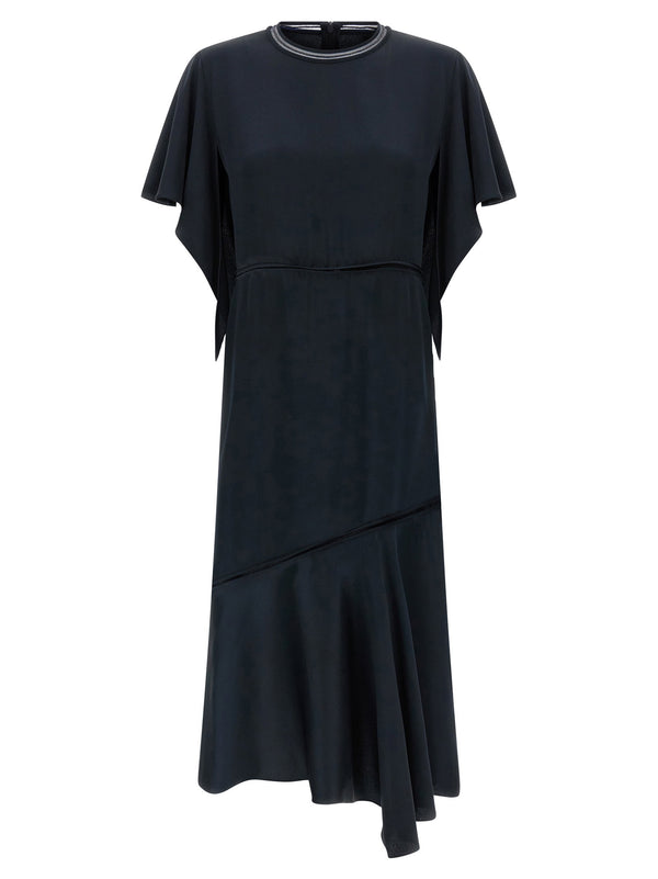 Fabiana Filippi Ruffle-Sleeve Silk-Effect Dress — Black
