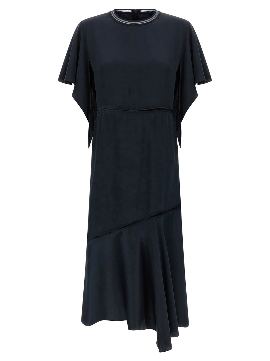 Fabiana Filippi Ruffle-Sleeve Silk-Effect Dress — Black