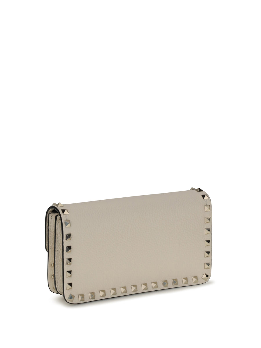 Chain Wallet Rockstud Light Ivory Calf Leather & Purses