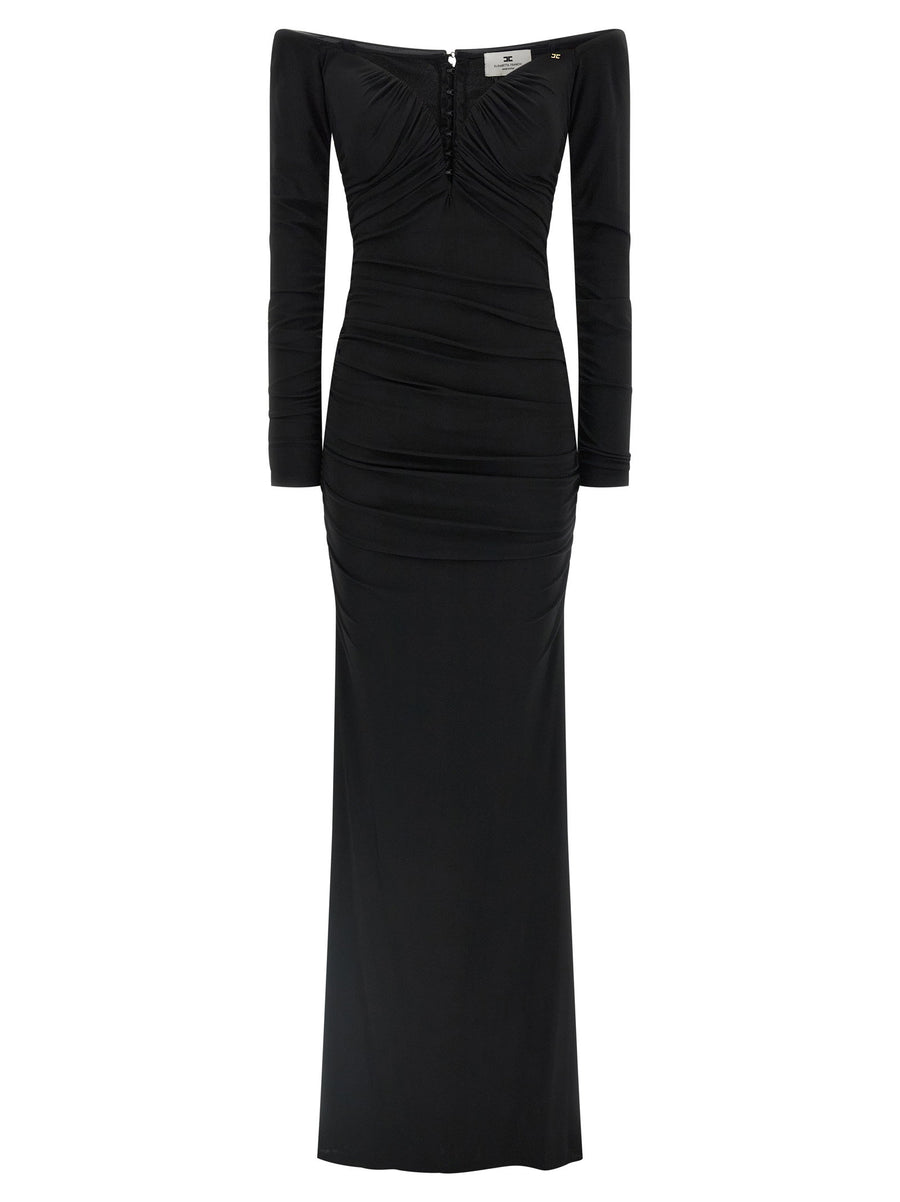 Elisabetta Franchi Off-Shoulder Draped Dress — Black