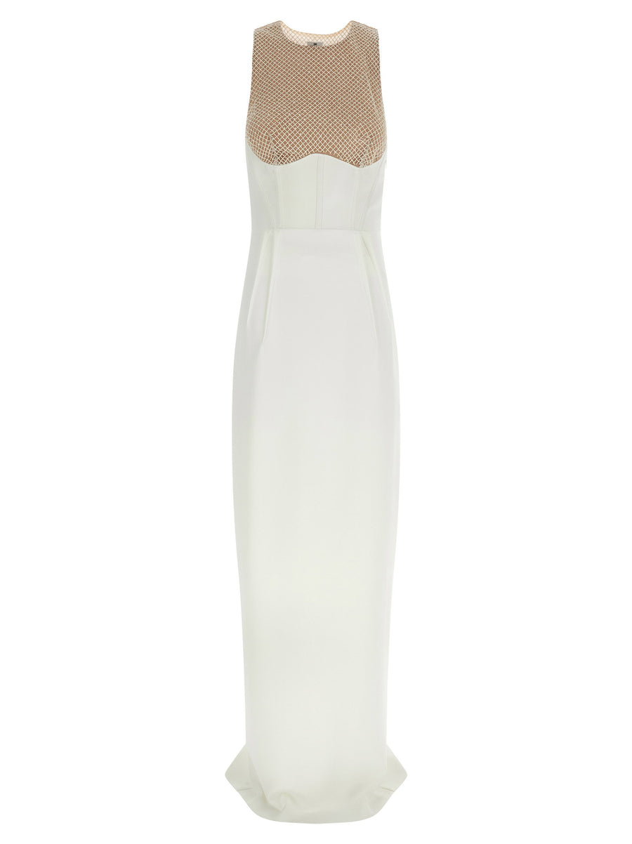 Elisabetta Franchi كريستال-فستان بلوزة من التل المطرز — أبيض