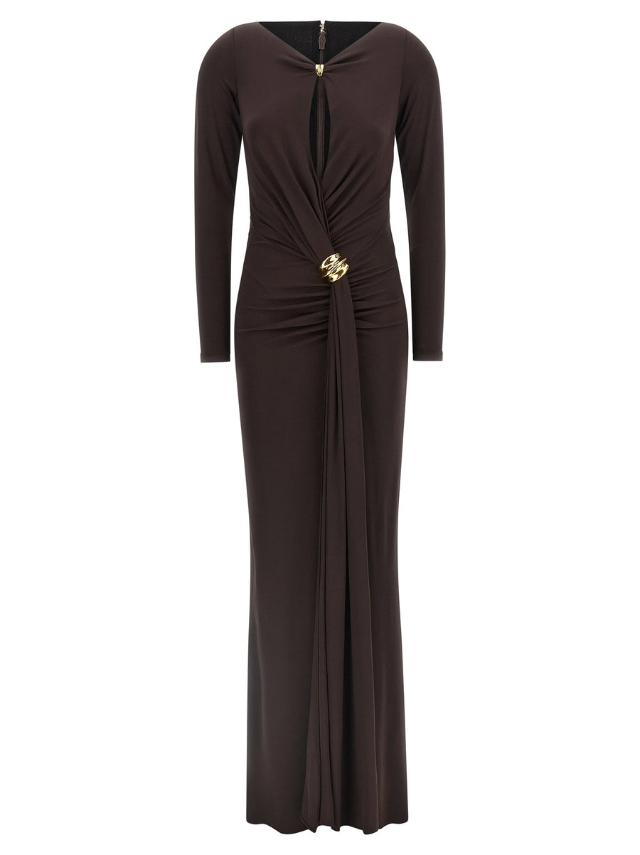 Elisabetta Franchi Draped Crêpe Jersey Dress — Brown
