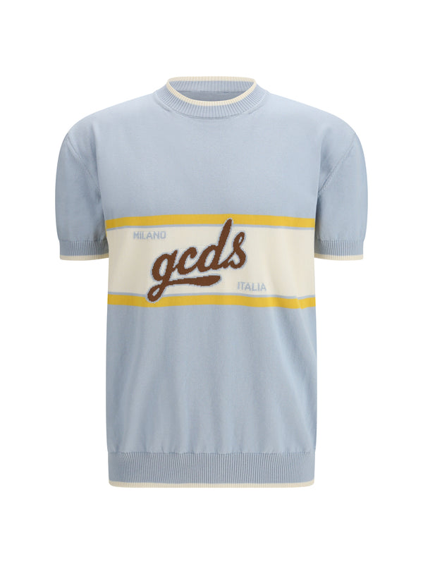 Logo Script Crewneck With Short Sleeves Pale Blue/yellow Cotton T-shirts