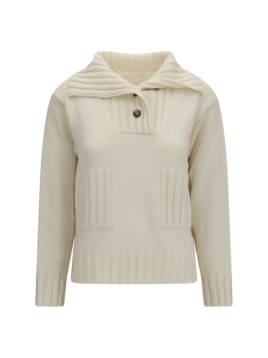 Ribbed Neck Sweater Panna Kashmir/capra Hircus