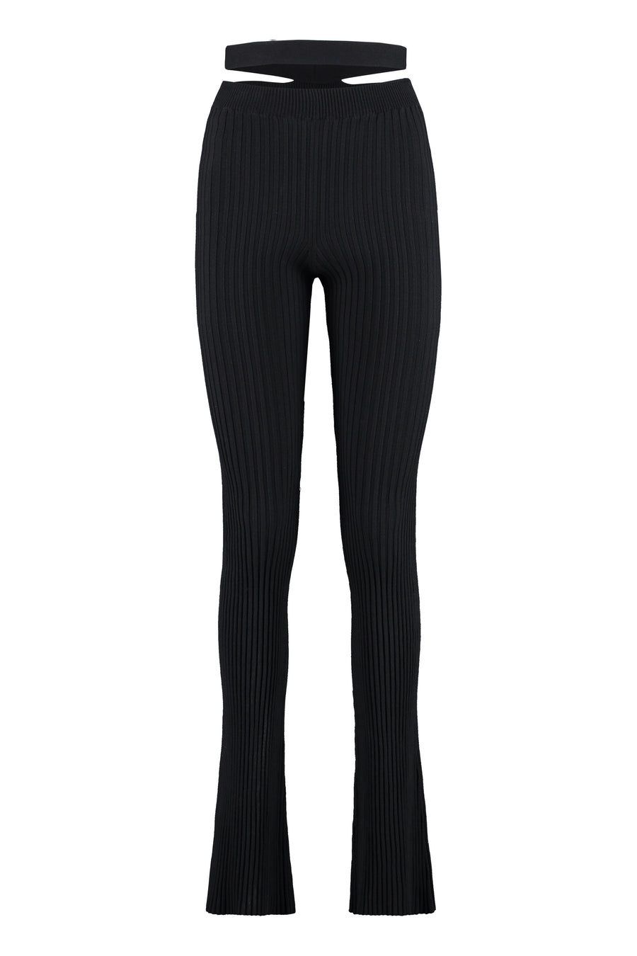 Ribbed Knit Flared Trousers Black Viscose