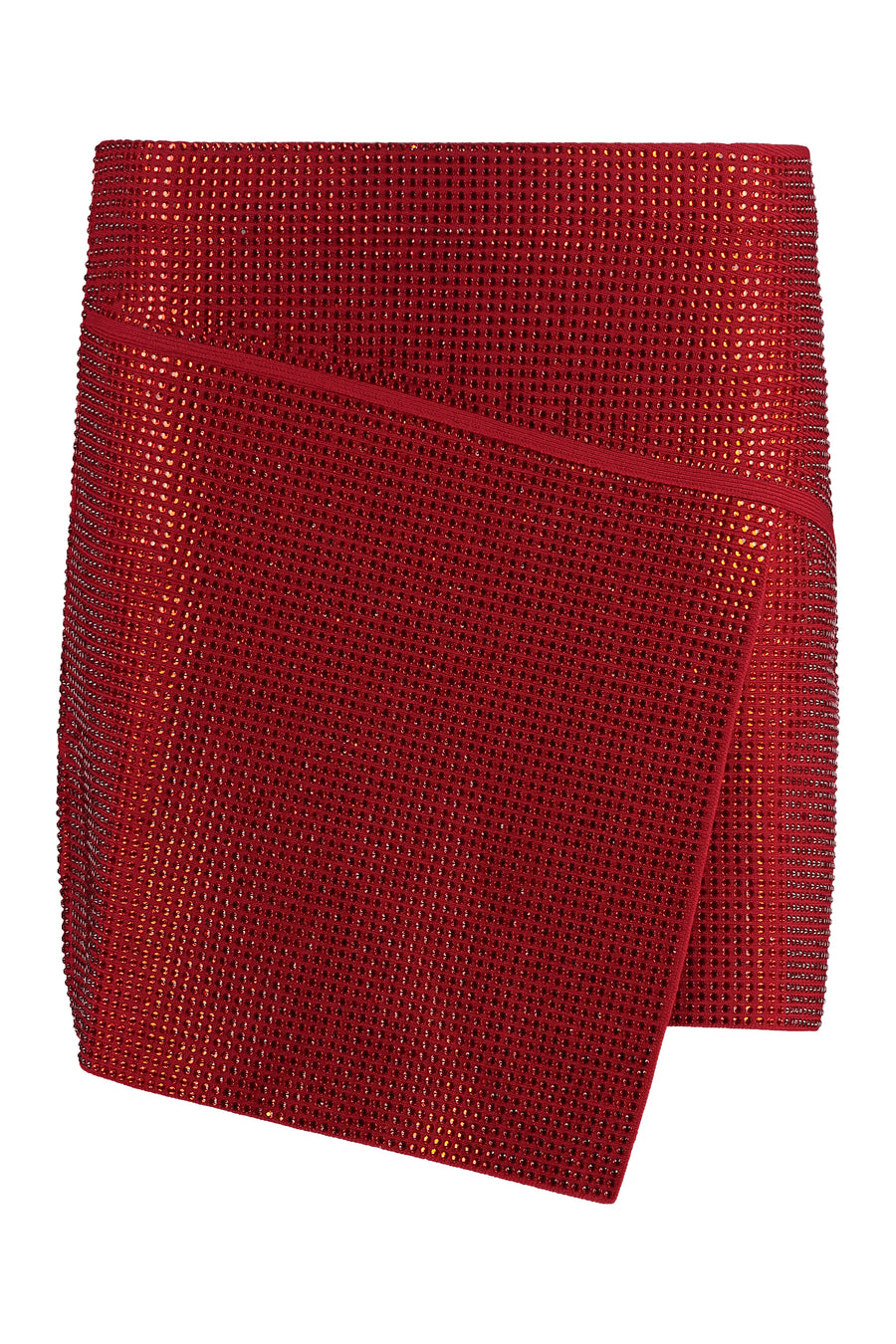 Asymmetric Rhinestone Miniskirt Red Polyester Skirt