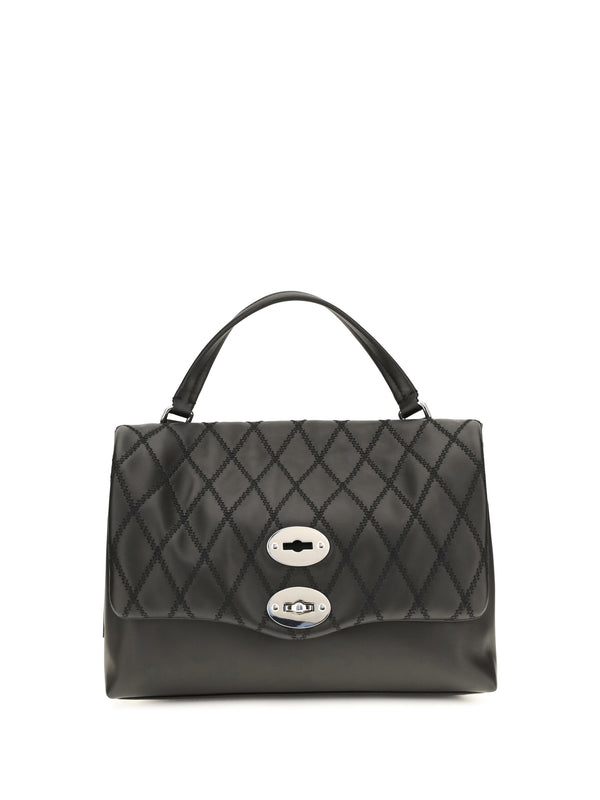 Postina Tramè Leather Top Handle Bag Black Riso Venere Calf Bos Taurus Shoulder