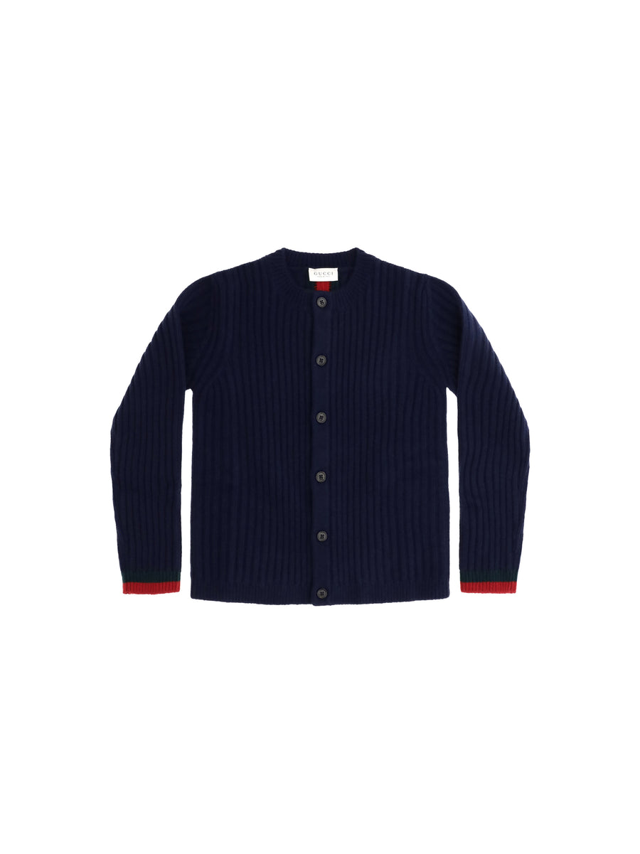 J L-S Cardigan Wo Rib And Inta Abyss Blue/green/red Wool Ovis Aries T-shirts