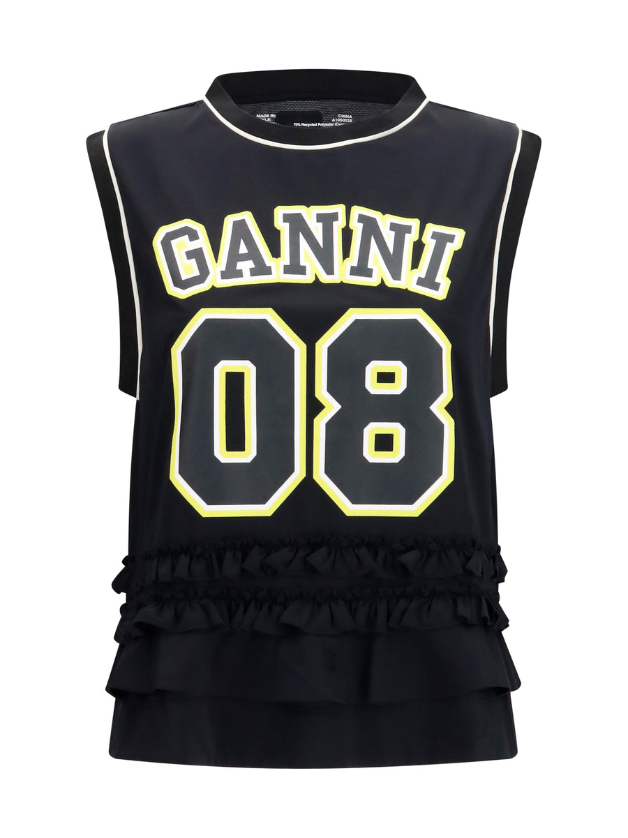 Ganni 100% Polyester tank top in black