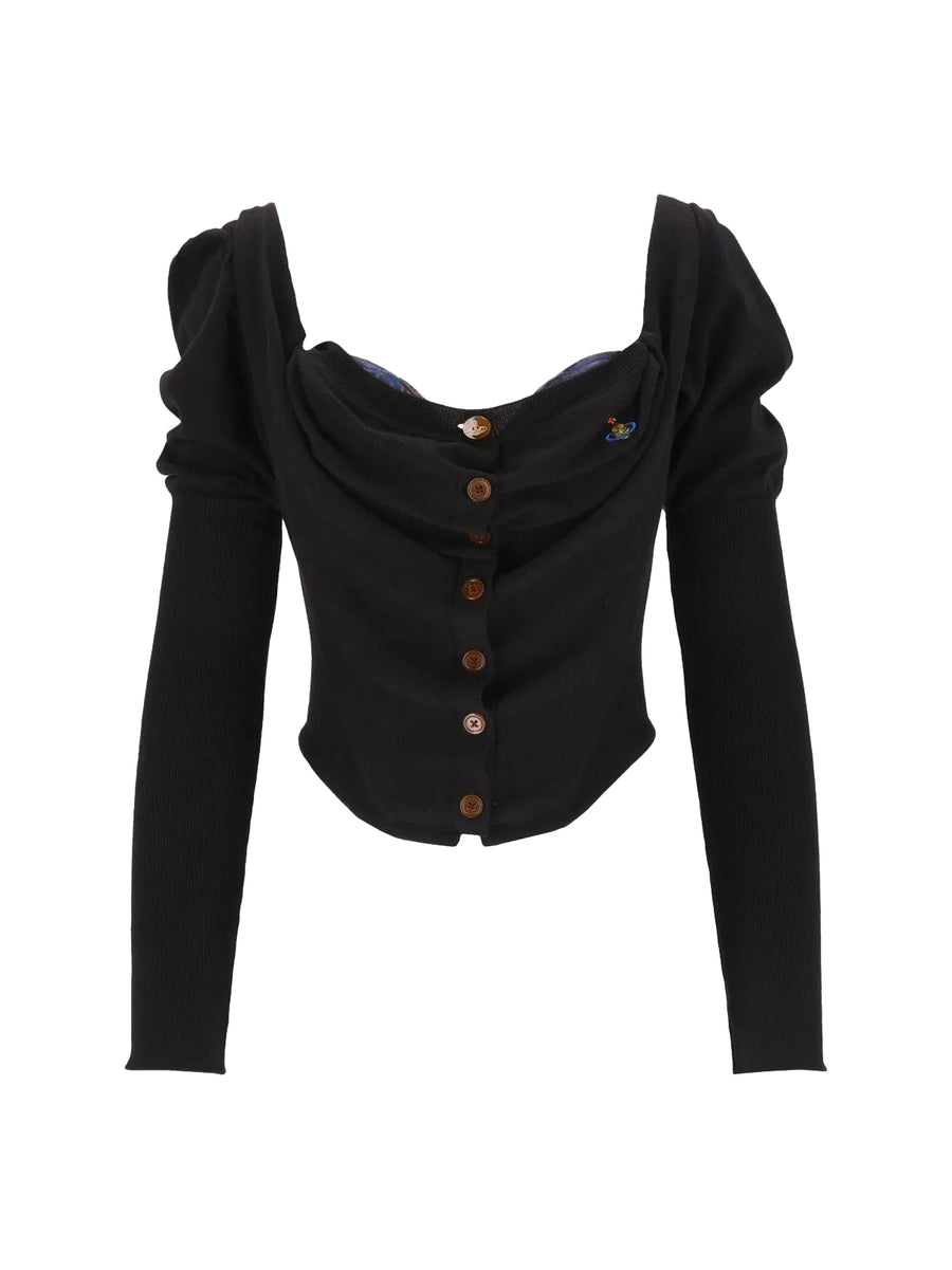 Bea Corset Cardigan Black Silk; Merino Wool Ovis Aries Top